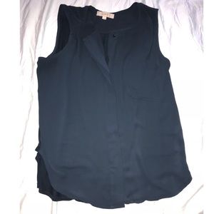 LOFT navy mixed media top